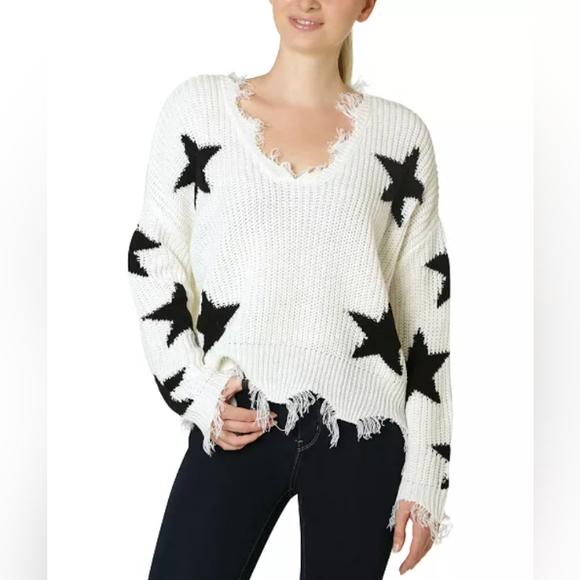 Polly & Esther Sweaters - Oversized Star Sweater W/ Fringe!